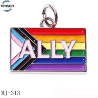 Rectangle Forme Diy Bracelet Accessoire Étiquettes En Métal En Alliage De Zinc Doux Émail Lettre Charmes Pendentif pour Collier