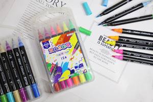 Marqueur à encre aquarelle double pointe, logo personnalisé, vente en gros, pointe feutre fine et pointe pinceau, non effaçable, couleurs personnalisées, ensemble de dessin pour enfants - Product Image 2