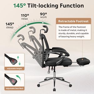 Chaise <span class=keywords><strong>de</strong></span> bureau <span class=keywords><strong>de</strong></span> <span class=keywords><strong>luxe</strong></span> en maille, directement <span class=keywords><strong>de</strong></span> l'usine chinoise, avec soutien lombaire ergonomique, hauteur réglable et repose-pieds, noire - Product Image 4