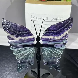 Doğal kristal el sanatları kristal şifa taşı kelebek kanatları büyük boy gökkuşağı florit kanatları