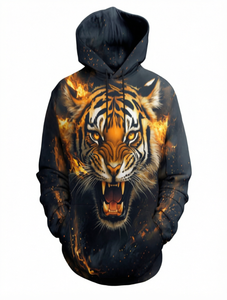 Sweat-shirt à capuche en molleton pour homme, imprimé 3D sur toute la surface, motif tigre, style gothique streetwear pour l'automne et l'hiver - Product Image 1