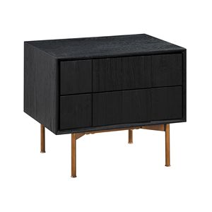 Mesita de noche Carnaby con 2 cajones, roble cepillado negro, patas de bronce, almacenamiento moderno para dormitorio - Product Image 3