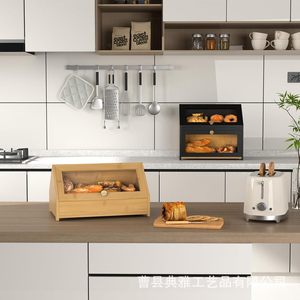 Boîte à pain en bambou, en bois massif avec couvercle, rangement de cuisine pour pain, pâtisserie, gâteau, collation, conteneur alimentaire - Product Image 1
