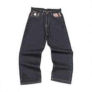 Pantalones de mezclilla 100% algodón personalizados al por mayor, transpirables, estilo Oxford, rectos, holgados, estilo urbano, con parche bordado y cintura elástica - Product Image 2