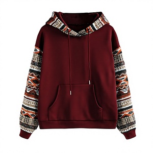 Sudadera con capucha para mujer, manga larga, patrón geométrico, tejido de algodón, estilo informal de otoño, color rojo - Product Image 1