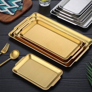 ถาดเสิร์ฟสแตนเลสสีทองทรงสี่เหลี่ยมแบบตื้นสำหรับใช้ในโรงแรมและครัวเรือน - Product Image 1