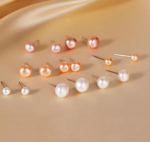 Pendiente de tuerca de Plata de Ley 925 con perla de agua dulce, elegante y clásico, color blanco, rosa y morado, E01101 - Product Image 1