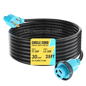 CircleCord 30 Amp 25 Feet RV Power Cord 10 Gauge 3 Wire STW Heavy Duty Twist Locking Pure Copper Wire Grip Handle TT-30P L5-30R