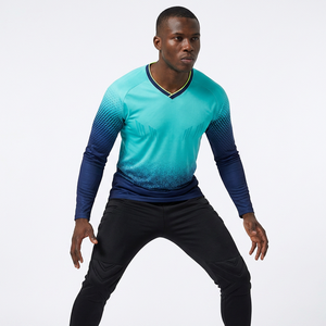 Men's Gradient Long Sleeve Soccer Jersey SeVt -<b>Neck</b> Breathable Football Uniform with <b>Padded</b> Pants Full Sleeve - Product Image 5