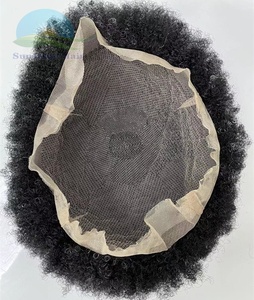 Parrucche Afro per uomo nero 6 ''indiano di sostituzione dei <span class=keywords><strong>capelli</strong></span> per la <span class=keywords><strong>perdita</strong></span> di <span class=keywords><strong>capelli</strong></span> uomini 1b Grey 4mm onda maschio parrucchino pieno pizzo - Product Image 3