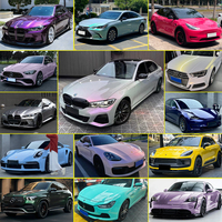568 Warna 7.5 Mil Satin Matte Hitam Perak Abu-abu Chameleon Merah TPU Warna PPF Film Pengubah Warna Film Vinyl Penyembuh Diri Pembungkus Mobil
