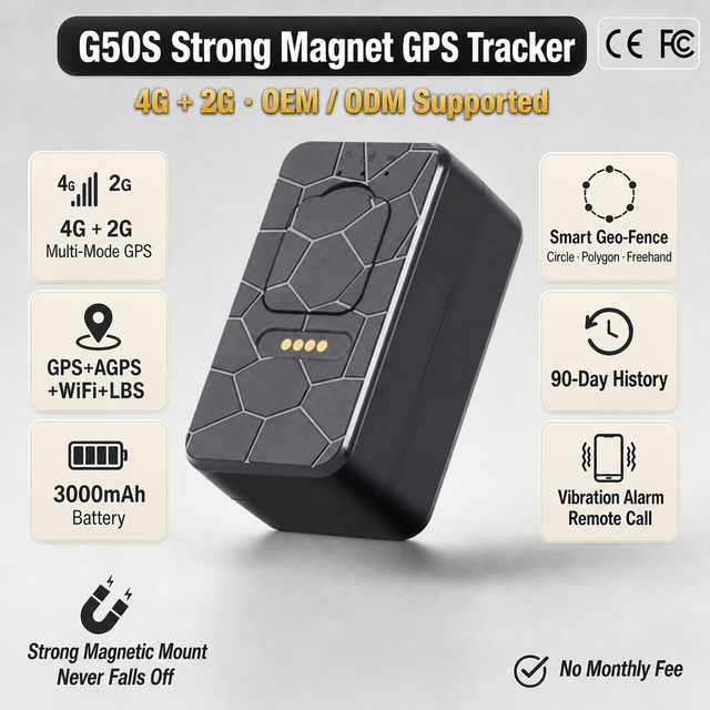 G50S GPS Mini Tracker 4G 3000MAh Waterproof Magnetic GPS Tracking Device for Vehicle Assets Person Real Time Tracking