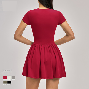 <span class=keywords><strong>Jupe</strong></span> de tennis respirante et légère effet seconde peau avec short intégré, design anti-exposition, poches, taille haute, robe de sport unie - Product Image 3