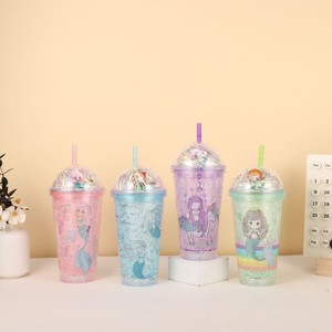 450ml Reusable Fantasy Mermaid Unicorn Double Wall <b>Plastic</b> <b>Straw</b> Tumbler with Mini Mermaid Figurine & Colorful Tinsel Filled - Product Image 2