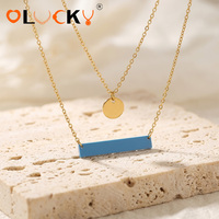 Fabricant de bijoux personnalisés LUCKYJIU, collier minimaliste plaqué or 18 carats imperméable avec pendentif barre bleue et disque rond pour femmes