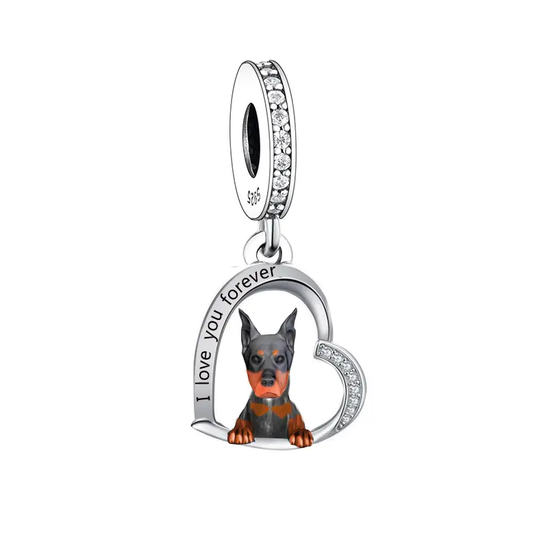 Gelang jimat merek asli Fit 925 perak I Love You Forever miniatur Pinscher manik anjing untuk wanita pembuatan perhiasan Memorial