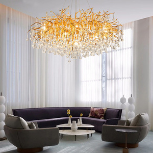Lampadario Moderno a LED in Cristallo e Alluminio Dorato per Soggiorno, <span class=keywords><strong>Villa</strong></span> e Hotel, Decorazione di Lusso - Product Image 3