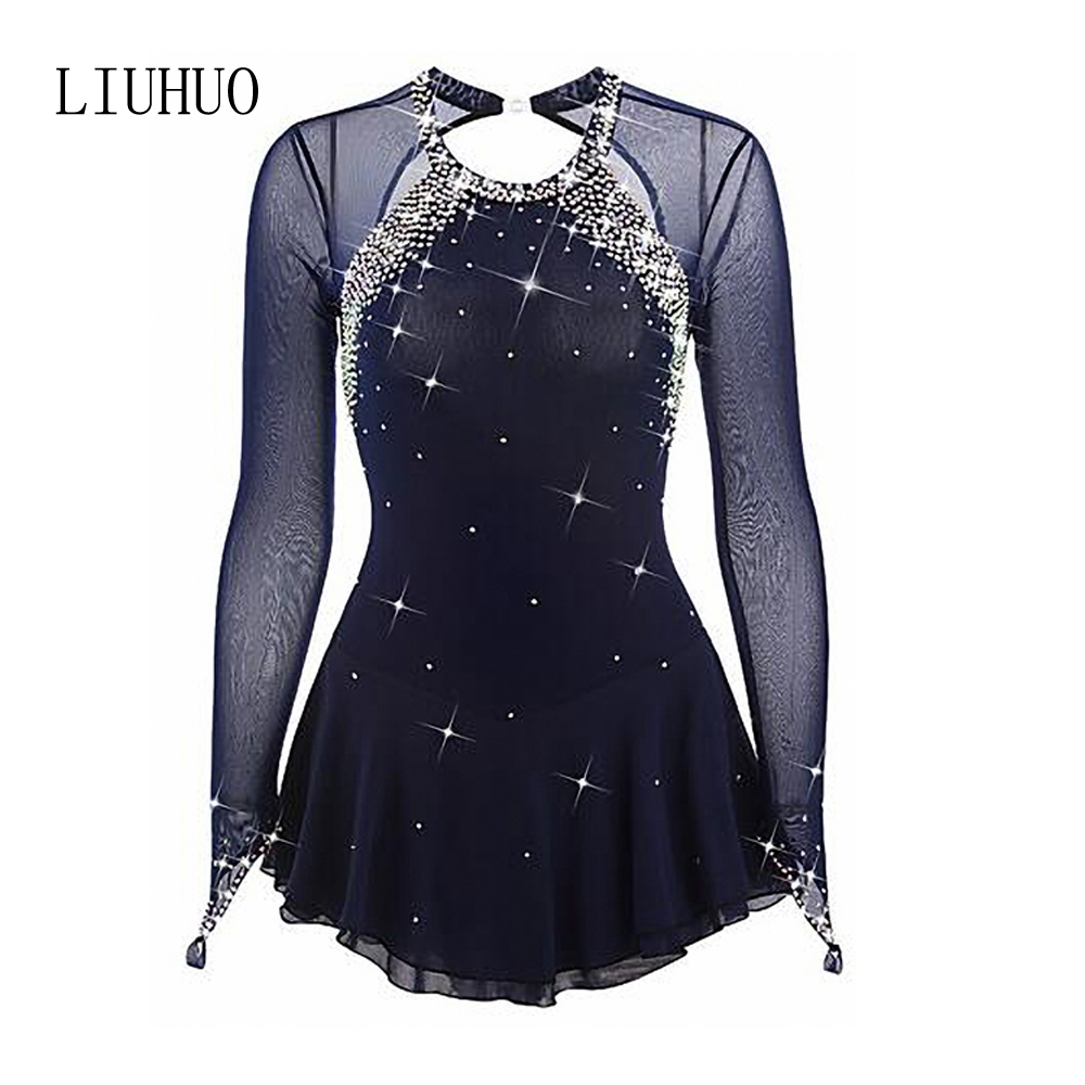 Custom Figure Skating Dress For Girls & Women | Shiny Long Sleeve Dance  Competition Outfit - Rhinestone Crystal Design
