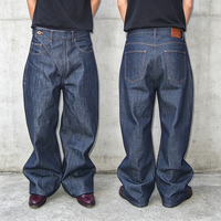 Jeans en denim japonais brut sur mesure OEM, coupe ample, jambe large, style streetwear pour hommes