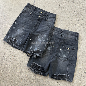 Ropa de calle personalizada <span class=keywords><strong>Pantalones</strong></span> <span class=keywords><strong>cortos</strong></span> de mezclilla desgastados con borlas rasgadas de cintura doble para hombre <span class=keywords><strong>Pantalones</strong></span> <span class=keywords><strong>cortos</strong></span> de mezclilla desgastados con pierna recta - Product Image 1