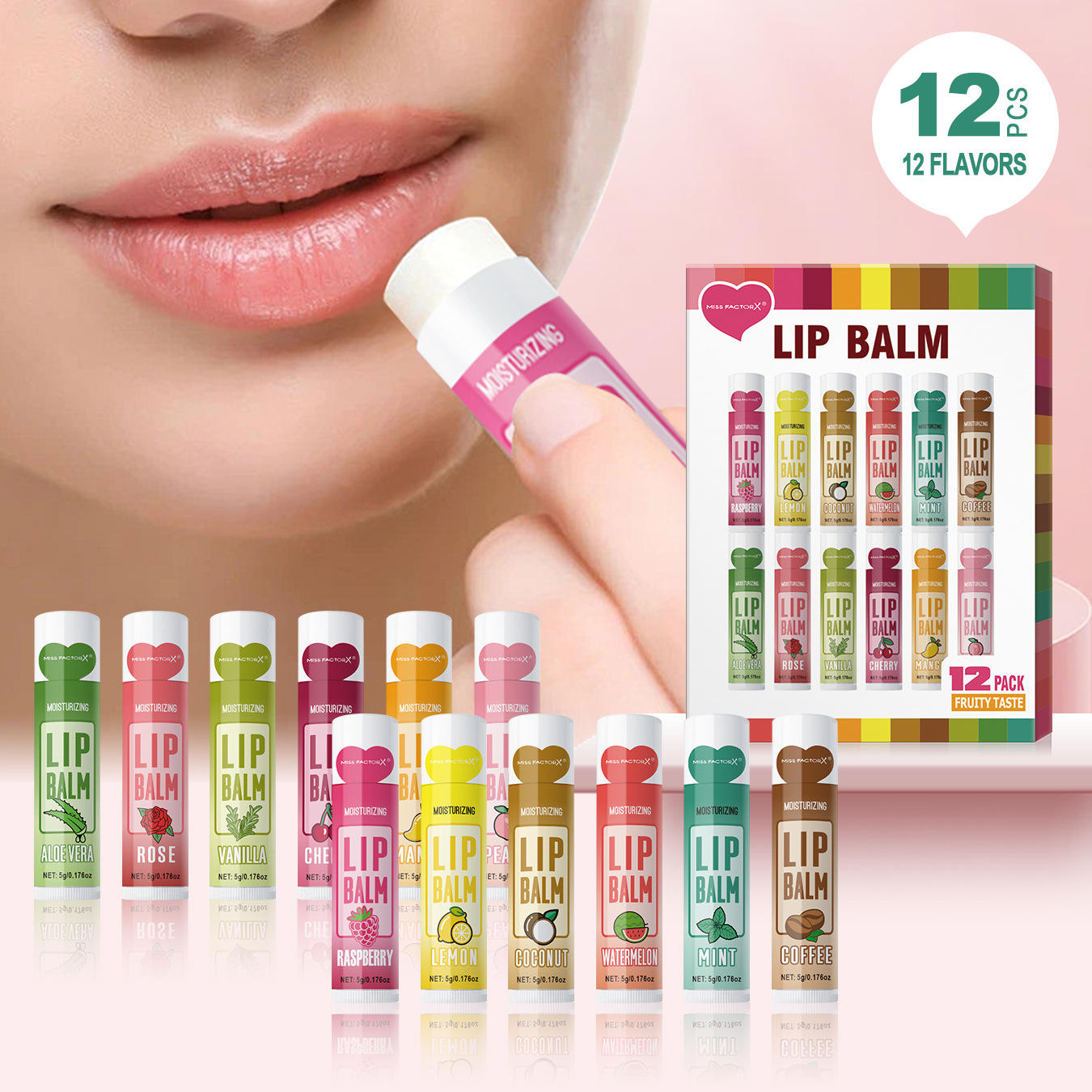 Set de bálsamos labiales hidratantes de 5g - 12 unidades