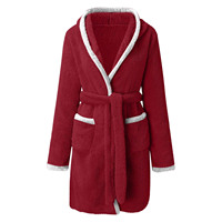 Peignoir chaud en peluche à manches longues et taille élastique pour femme