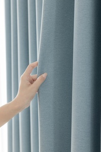 Grosir tirai kain Linen poliester mewah kain tirai gelap tinggi biru langit untuk kamar tidur ruang tamu Hotel jendela - Product Image 3