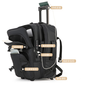 Oxford Cloth Trolley Case <b>Large</b> Capacity <b>Black</b> Business Travel <b>Backpack</b> With Wheels And Zipper Closure Spring 2026 - Product Image 1