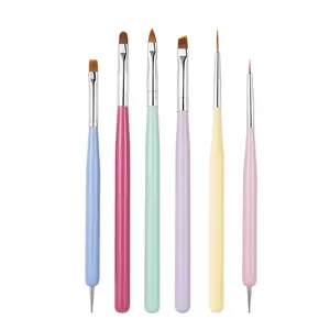 6Pcs New Nail Art Macaron Color Wooden Liner Brush Nail Dotting Pen Gel Polish Painting Tools Nail Art Brush Set