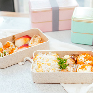 Lonchera de trigo estilo japonés, caja de sushi de doble capa, caja para frutas, <span class=keywords><strong>bentobox</strong></span> para oficina - Product Image 3