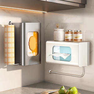Tiandiyu – Boîte à mouchoirs murale rectangulaire sans perçage, support de rangement pour lingettes humides, film alimentaire et rouleau de papier pour cuisine - Product Image 1