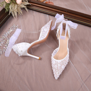 Sandales à talons blancs à lacets pour femmes, chaussures de luxe à bride arrière pour dames - Product Image 4