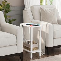 Table d'appoint étroite blanche 15,8x7,9 pouces, table de rangement à 2 niveaux pour canapé, chambre, entrée, design gain de place