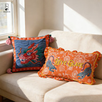 Housse de coussin brodée avec un dragon chinois, coussin décoratif oriental bohème pour la décoration de la maison