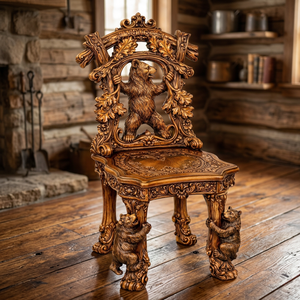 Chaise en bois sculptée à la main de style antique pour hôtel, salon et intérieur de luxe avec motif artisanal - Product Image 1