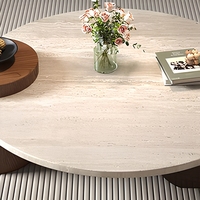 Table basse ronde en travertin naturel de luxe Wabi Sabi, table d'appoint moderne en bois pour salon