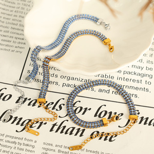 Pulsera de cristal con diamantes azules, chapado en oro y plata, acero de titanio, engaste en canal, joyería de uso diario para mujer SL86 - Product Image 3