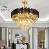 Lampes Suspendues pour Hôtel Chambre à Coucher Salon Or Noir Led Lustre Moderne en Cristal Éclairage