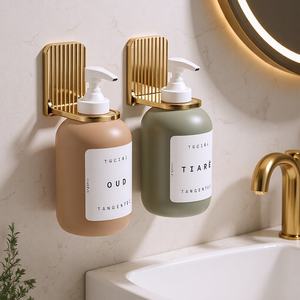 Distributeur de savon mural Tangent, support doré, étagère de rangement pour salle de bain, pour savon liquide, shampoing, nettoyant pour toilettes - Product Image 1