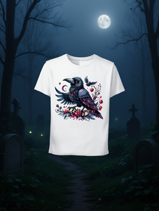 <b>Gothic</b> Raven Women's <b>T</b>-<b>Shirt</b> Short Sleeve Round Neck Digital Print Floral Hearts Casual Top All-Season Halloween Outfit 100% - Product Image 2