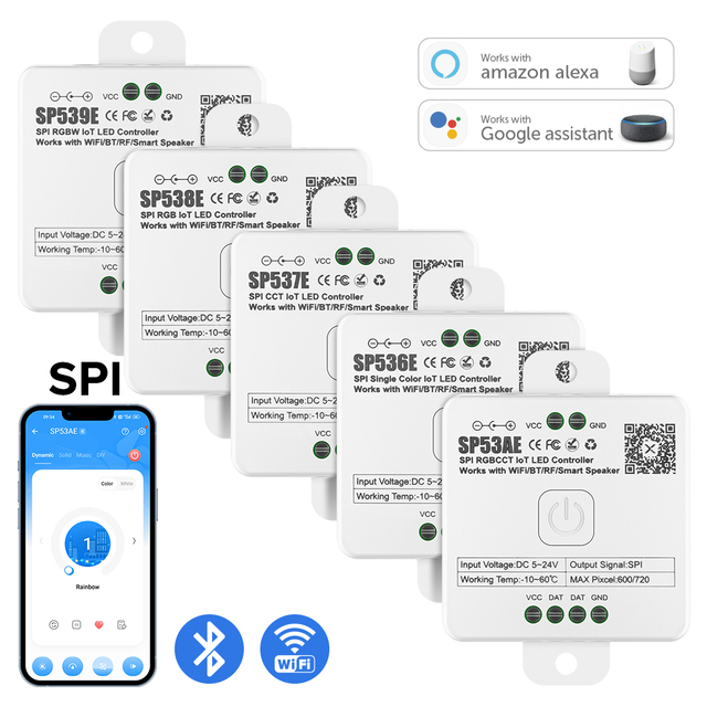 SP536E SP537E SP538E SP539E SP53AE Wifi Alexa Google Home SPI WS2811 2812 SK6812 RGB RGBW RGBCCT FCOB Pixel LED Strip Controller