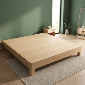 Cadre de lit plateforme moderne en teck massif, profil bas minimaliste, taille personnalisée disponible, mobilier de chambre à coucher - Product Image 3