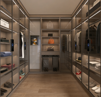 Dressing semi-ouvert personnalisable avec éclairage LED pour chambres de luxe, armoire intégrée élégante avec quincaillerie dorée