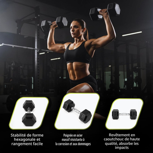 Ensemble d'haltères hexagonales en caoutchouc pour entraînement de force en salle de sport, vente en gros - Product Image 2
