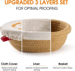Fodere a doppio strato 9 pollici pasta madre pane cottura ovale corda di cotone rotonda cesto di prova del pane per panettieri con coperture - Product Image 5