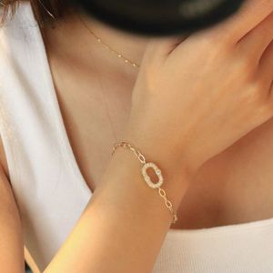 Xinfly Bracelet jonc de luxe italien en or 18 carats avec fermoir mousqueton, diamant naturel 0,45 carat, chaîne à maillons et pendentif, gageable, véritable et pur - Product Image 5