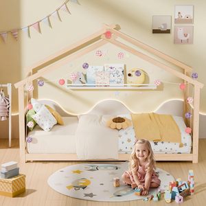 Cama Montessori Doble Tipo Casa con Cabecero y Piecero <span class=keywords><strong>de</strong></span> Madera Maciza <span class=keywords><strong>para</strong></span> Niños Pequeños y Adolescentes, Dormitorio Shandong Natural - Product Image 2