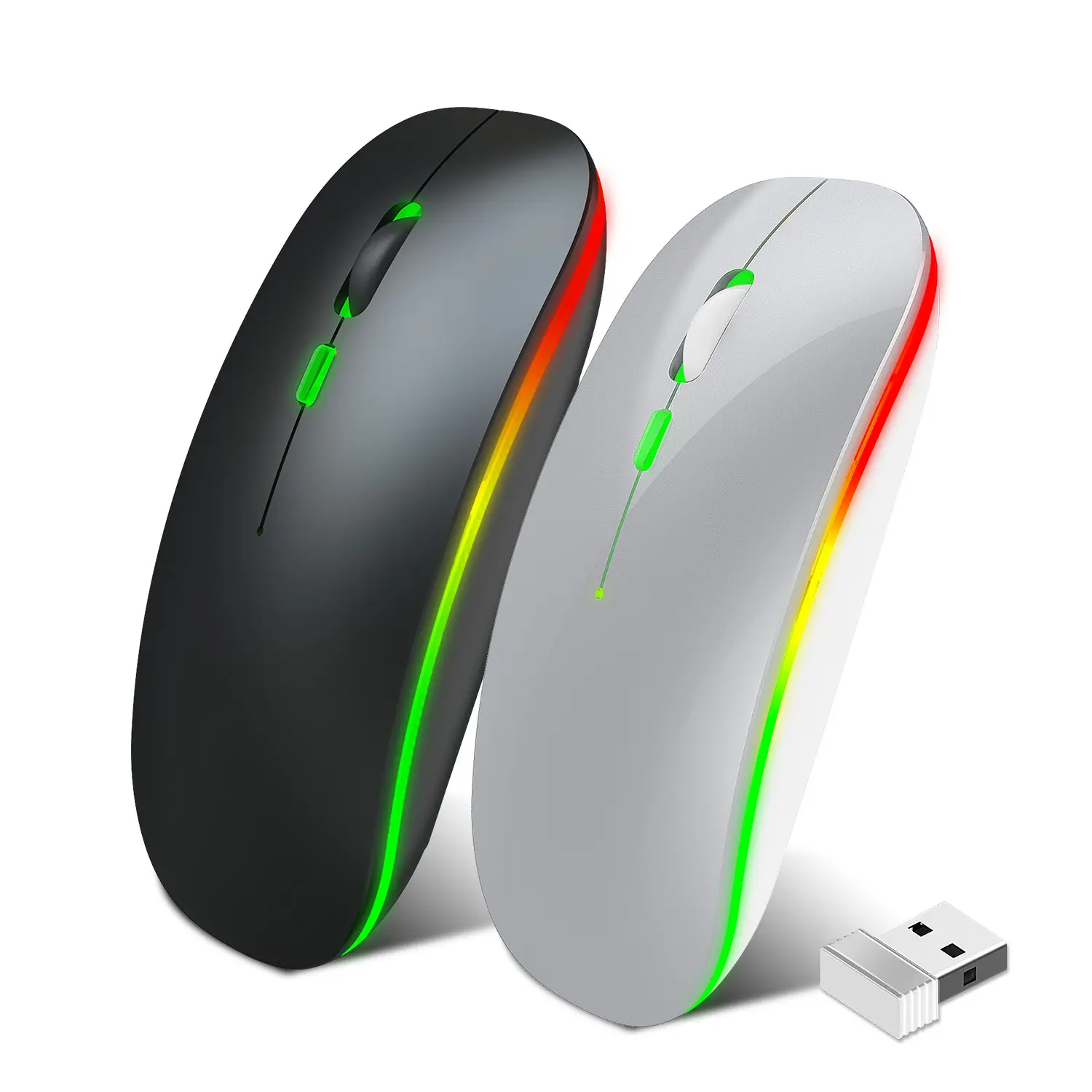 Mini-souris sans fil Rechargeable Ultra-fine, silencieuse, colorée Led, accessoire pour ordinateur, nouveauté 2020