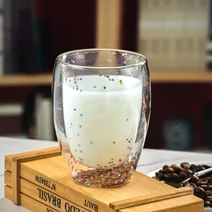 Verre à double couche à haute teneur en borosilicate Quicksand Cup Sequin Lined Breakfast Drinkware pour un usage domestique pour le café au lait - Product Image 1