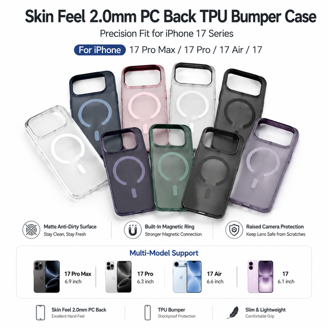 Skin Feel Magnetic Matte PC Back TPU Bumper Case for iPhone 18 Pro Max 18 Pro 17/16/15, Anti-Scratch Camera Protection Wholesale
